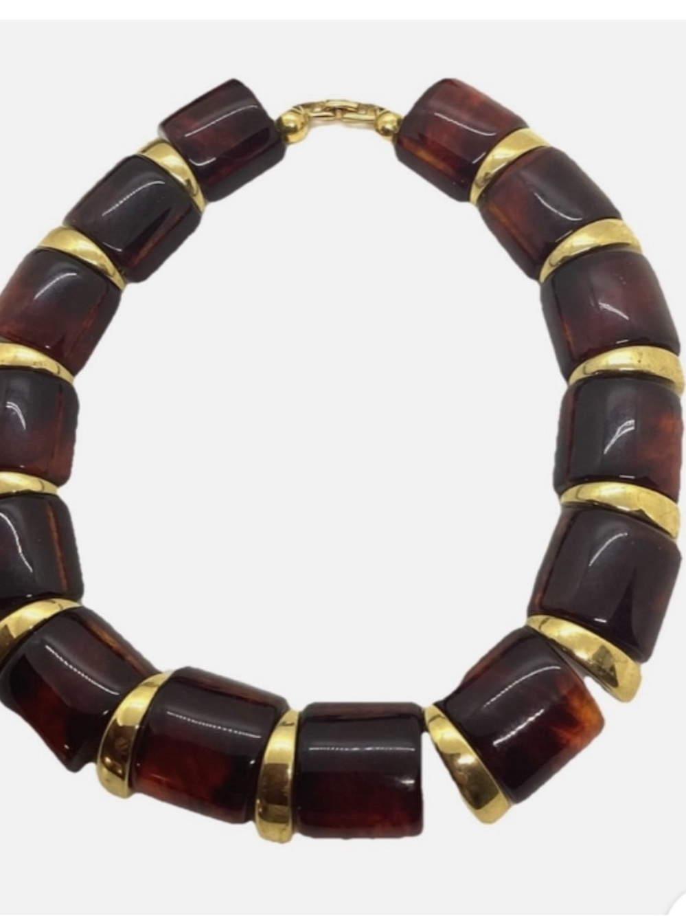 Rare find Napier Gold Metal and Root Beer Colored  Lucite Chunky Beaded Necklace